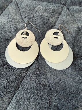 Claire's Silver-Tone Layered Circle Dangle Earrings